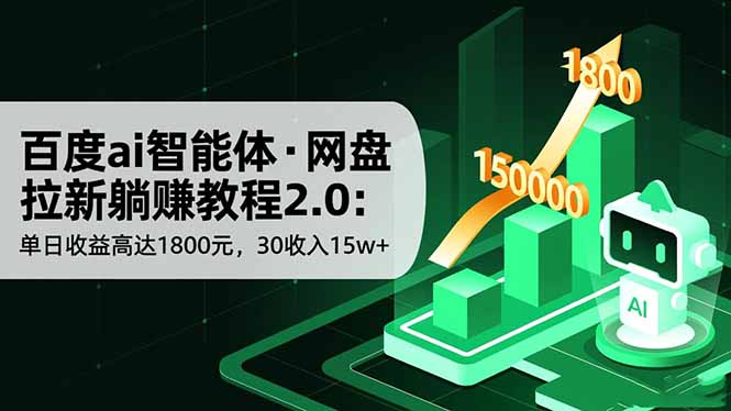 百度ai智能体·网盘拉新躺赚教程2.0：单日收益高达1800元，30收入15w+ - 副业严选-副业严选