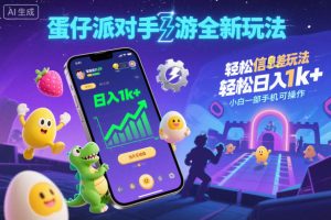 蛋仔派对手游全新玩法，轻松日入1k+，风口信息差玩法，当天见收益，小白一部手机可操作-副业严选