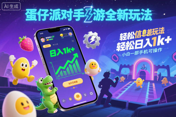 蛋仔派对手游全新玩法，轻松日入1k+，风口信息差玩法，当天见收益，小白一部手机可操作 - 副业严选-副业严选