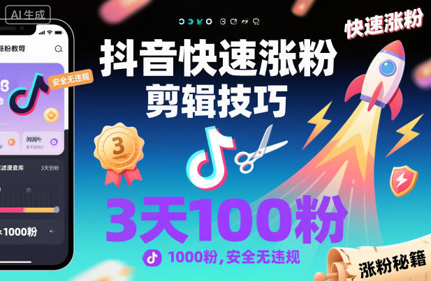抖音快速涨粉剪辑技巧，3天1000粉，安全无违规 - 副业严选-副业严选