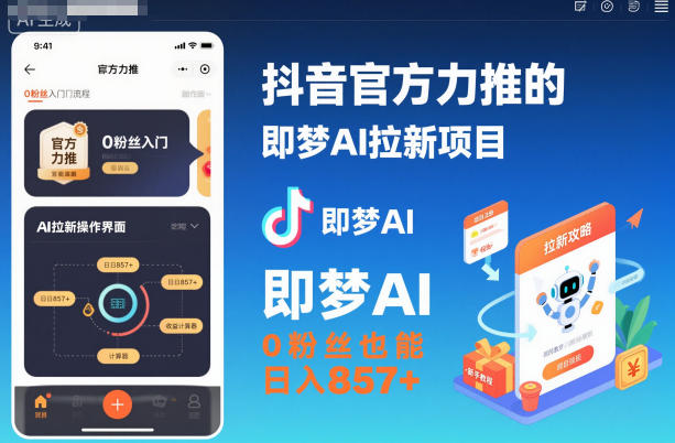 抖音官方力推的即梦AI拉新项目，0粉丝也能日入857+(附即梦AI拉新推广入口及教学) - 副业严选-副业严选