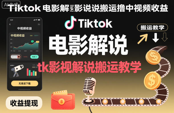 Tiktok电影解说搬运撸中视频收益，tk影视解说搬运教学 - 副业严选-副业严选