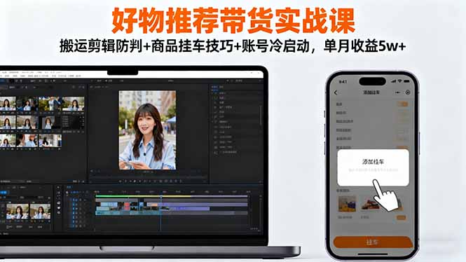 好物推荐带货实战课：搬运剪辑防判+商品挂车技巧+账号冷启动，单月收益5w+ - 副业严选-副业严选