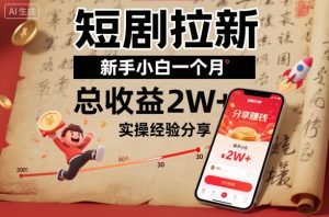 短剧拉新新手小白一个月总收益2W+实操经验分享-副业严选