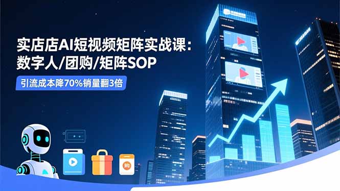实体店AI短视频矩阵实战课：数字人/团购/矩阵SOP，引流成本降70%销量翻3倍 - 副业严选-副业严选