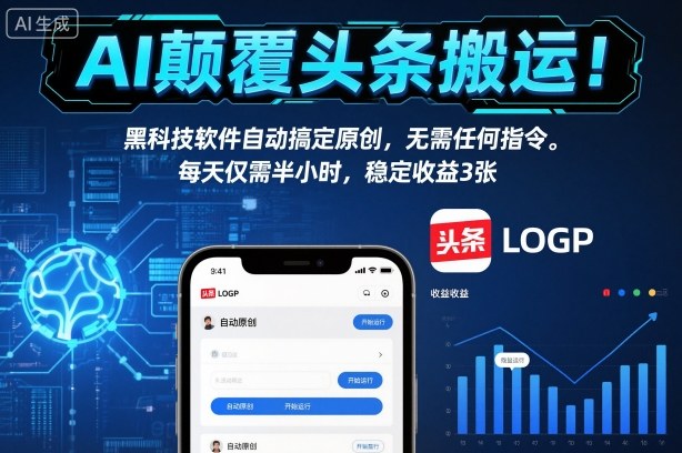 AI颠覆头条搬运！黑科技软件自动搞定原创，无需任何指令。每天仅需半小时，稳定收益3张【揭秘】 - 副业严选-副业严选