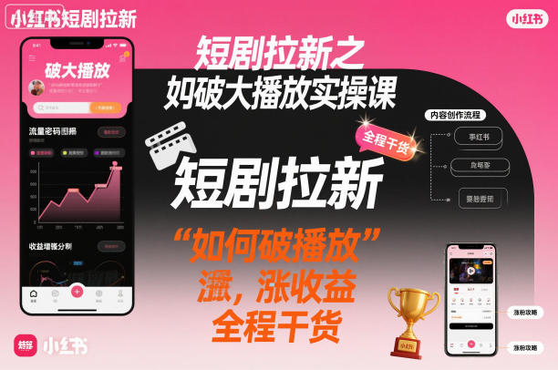短剧拉新之小红书如何破大播放实操课，如何破播放，涨收益，全程干货 - 副业严选-副业严选