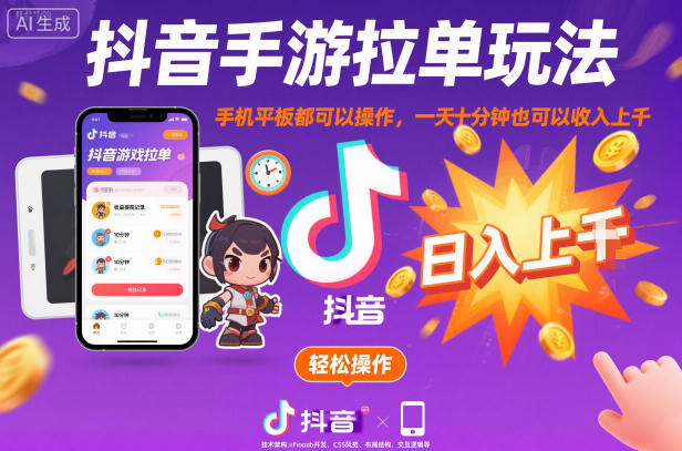 抖音手游拉单玩法，手机平板都可以操作，一天十分钟也可以收入上K【揭秘】 - 副业严选-副业严选