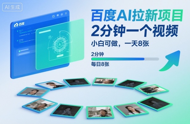 百度AI拉新项目，2分钟一个视频，小白可做，一天8张【附案例+保姆级教程】 - 副业严选-副业严选