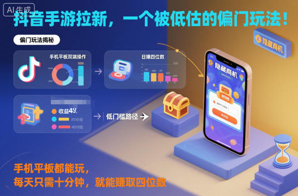 抖音手游拉新，一个被低估的偏门玩法！手机平板都能玩，每天只需十分钟，就能賺取四位数【揭秘】 - 副业严选-副业严选