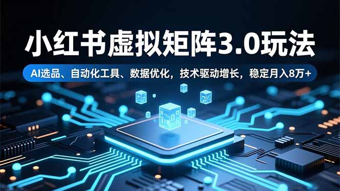 小红书虚拟矩阵3.0玩法，AI选品、自动化工具、数据优化，技术驱动增长，稳定月入8万+ - 副业严选-副业严选