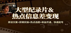 大型纪录片&热点信息差变现：原创文案+剪辑实操+热点选题+收益开通，快速起号-副业严选