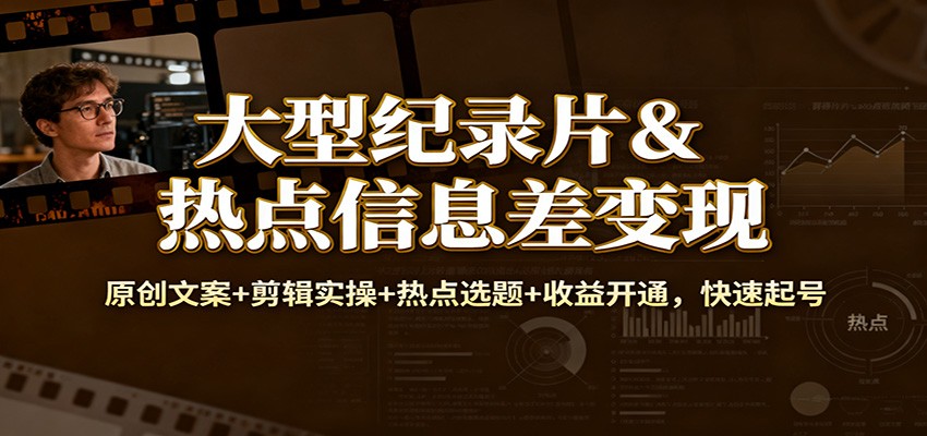 大型纪录片&热点信息差变现：原创文案+剪辑实操+热点选题+收益开通，快速起号 - 副业严选-副业严选
