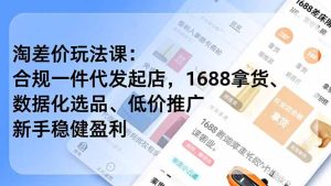 淘差价玩法课:合规一件代发起店,1688拿货、数据化选品、低价推广,新手稳健盈利(更新12月-副业严选
