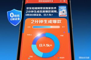 京东短视频带货独家技术,2分钟生成一条优质爆款视频,0粉丝0保证金,日入1k+【揭秘】-副业严选