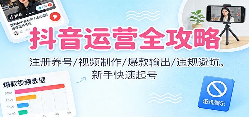 抖音运营全攻略：注册养号/视频制作/爆款输出/违规避坑，新手快速起号 - 副业严选-副业严选