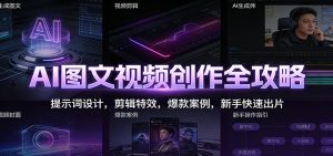 AI图文视频创作全攻略：提示词设计，剪辑特效，爆款案例，新手快速出片-副业严选