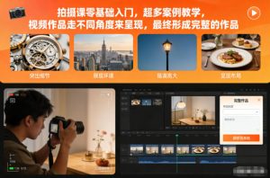 拍摄课零基础入门，超多案例教学，视频作品走不同角度来呈现，最终形成完整的作品-副业严选