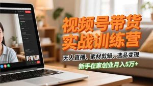 视频号带货实战训练营，无人直播、素材剪辑、选品变现，新手在家创业月入5万+-副业严选