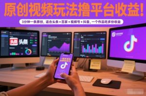 原创视频玩法撸平台收益，3分钟一条原创，适合头条+百家+视频号+抖音，一个作品吃多份收益-副业严选