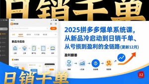 2025拼多多爆单系统课，从新品冷启动到日销千单、从亏损到盈利的全链路(更新12月-副业严选