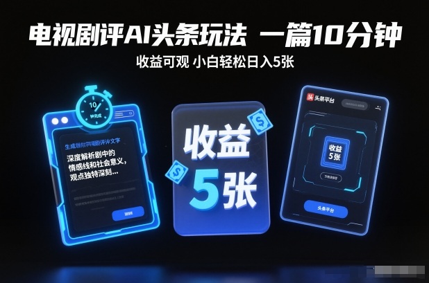 电视剧评AI头条玩法，一篇10分钟，收益可观，小白轻松日入5张+【独家】 - 副业严选-副业严选