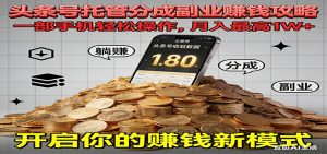 全程托管今日头条，一部手机就可以开干，最高躺赚1W+-副业严选