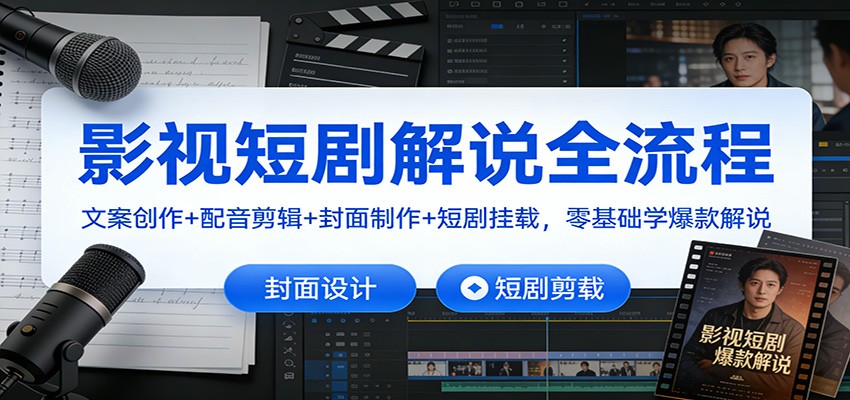 影视短剧解说全流程：文案创作+配音剪辑+封面制作+短剧挂载，零基础学爆款解说 - 副业严选-副业严选