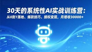 30天的系统性AI实战训练营：从0到1落地、爆款技巧、授权变现，月增收30000+-副业严选