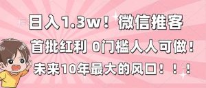 日入1.3w！微信推客，首批红利，未来10年最大的风口，0门槛，人人可做！-副业严选