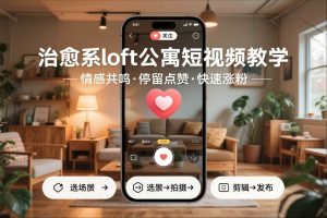 治愈系loft公寓短视频制作教学，情感共鸣引停留点赞关注，快速起号涨粉-副业严选