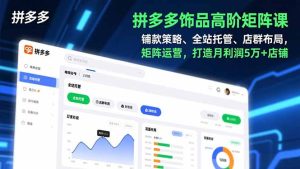 拼多多饰品高阶矩阵课,铺款策略、全站托管、店群布局,矩阵运营,打造月利润5万+店铺-副业严选