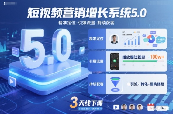 短视频营销增长系统5.0，精准定位-引爆流量-持续获客，3天线下课(音频+图片) - 副业严选-副业严选