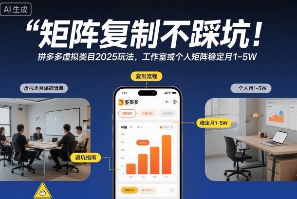 矩阵复制不踩坑！拼多多虚拟类目2025玩法，工作室或者个人矩阵稳定月1-5W【揭秘】 - 副业严选-副业严选