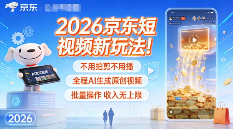 2026京东短视频新玩法！不用拍剪不用播，全程AI生成原创视频，批量操作收入无上限 - 副业严选-副业严选
