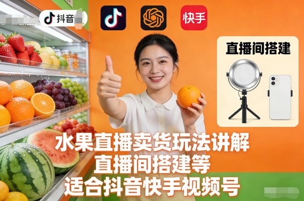 水果直播卖货玩法讲解、直播间搭建等，适合抖音快手视频号 - 副业严选-副业严选