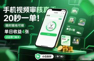 手机视频审核真香！20秒一单，随时随地可做，单日收益4张，小白零门槛冲【揭秘】-副业严选