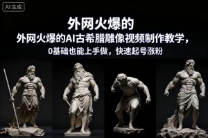 外网火爆的AI古希腊雕像视频制作教学，0基础也能上手做，快速起号涨粉-副业严选
