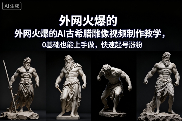 外网火爆的AI古希腊雕像视频制作教学，0基础也能上手做，快速起号涨粉 - 副业严选-副业严选