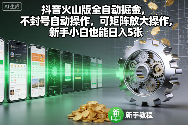 抖音火山版全自动掘金，不封号自动操作，可矩阵放大操作，新手小白也能日入5张【揭秘】 - 副业严选-副业严选