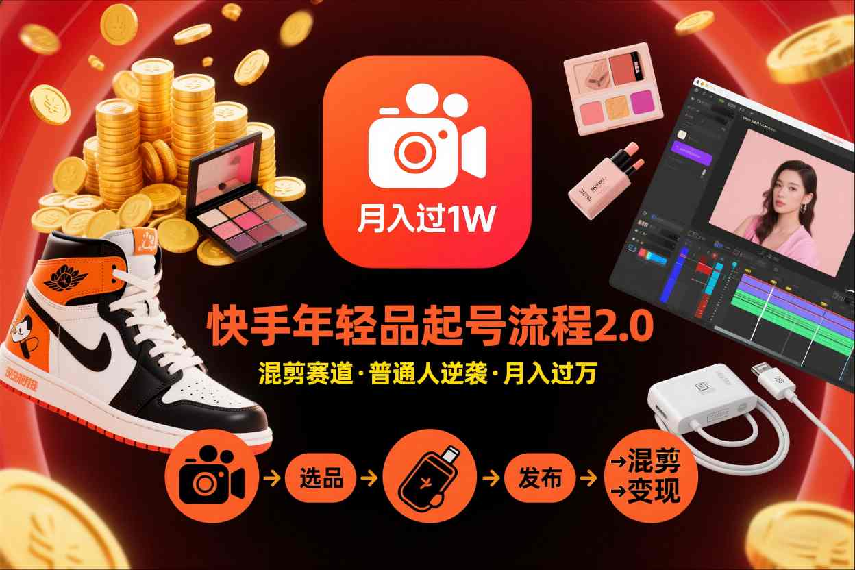 快手短视频带货年轻品起号流程2.0，快手年轻品混剪赛道，普通人也能月入过1W - 副业严选-副业严选