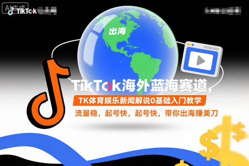 TikTok海外蓝海赛道，TK体育娱乐新闻解说0基础入门教学，流量稳，起号快，带你出海賺美刀 - 副业严选-副业严选