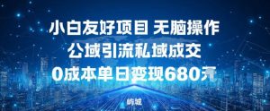 小白友好项目，无脑操作，公域引流私域成交，0成本单日变现680米-副业严选