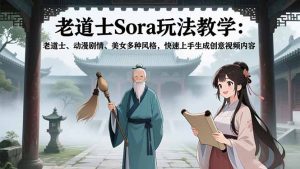 老道士Sora玩法教学:老道士、动漫剧情、美女多种风格,快速上手生成创意视频内容-副业严选