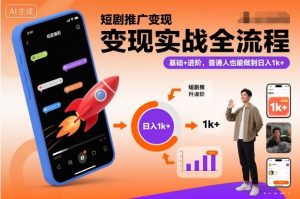 短剧推广变现实战全流程，基础+进阶，普通人也能做到日入1k+-副业严选