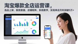 淘宝爆款全店运营课2.0，选品上架、极致数据、店铺矩阵，系统教学，实现单店月利润破5万+-副业严选