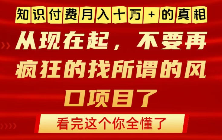 知识付费月入10个W的真相，做网创项目这一个就够了，不要再疯狂的找所谓的风口项目【揭秘】 - 副业严选-副业严选