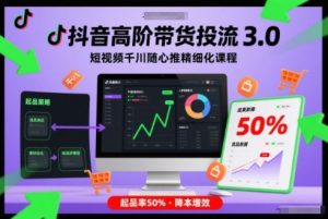 抖音高阶带货投流3.0,短视频千川随心推精细化课程,起品率50%-副业严选