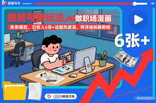 视频号新玩法，AI做职场漫画，条条爆款，日收入6张+话题热度高，附详细拆解教程 - 副业严选-副业严选
