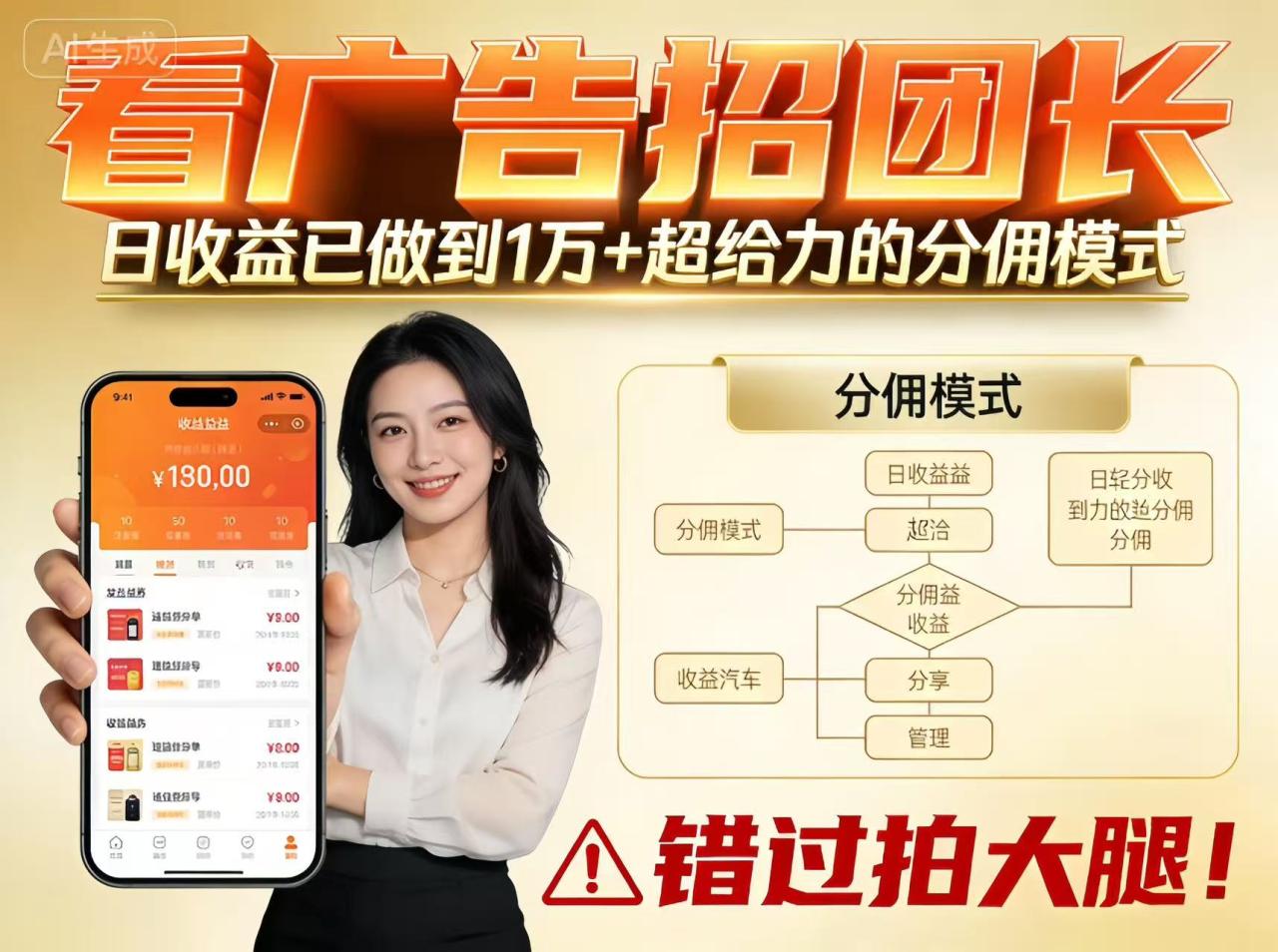 看广告招团长，团队收益已做到日入1万，分佣模式超给力，错过拍大腿 - 副业严选-副业严选